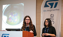 2 women speaking on a panel (photo)